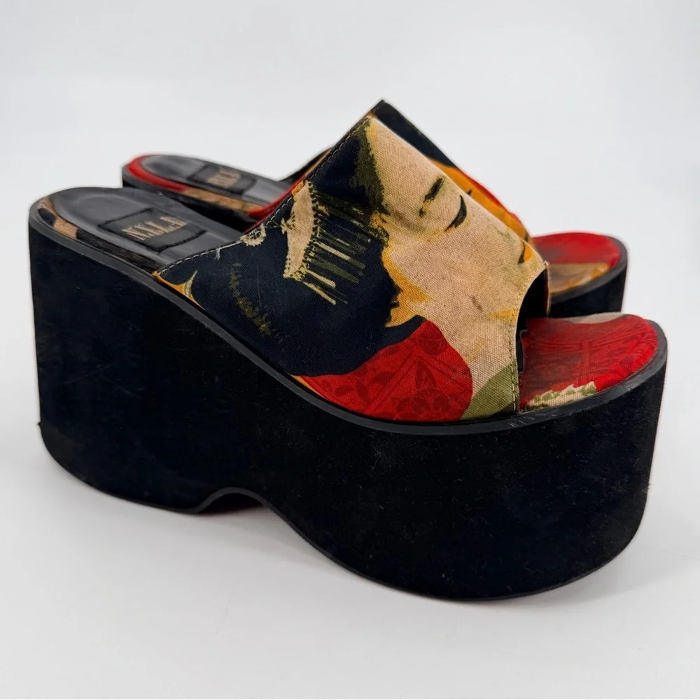 Vintage Y2K 90s NYLA Chunky Platform Aisan Motif Sandals N.Y.L.A. 9